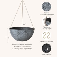 La Jolie Muse Large Hanging Planters For Outdoor Plants 13 Inch Hanging Flower Pots With Drainage Holes Set Of 2 Rock Grey