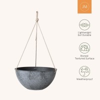 La Jolie Muse Large Hanging Planters For Outdoor Plants 13 Inch Hanging Flower Pots With Drainage Holes Set Of 2 Rock Grey