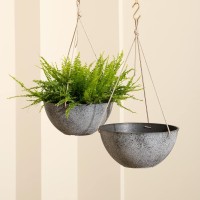 La Jolie Muse Large Hanging Planters For Outdoor Plants 13 Inch Hanging Flower Pots With Drainage Holes Set Of 2 Rock Grey