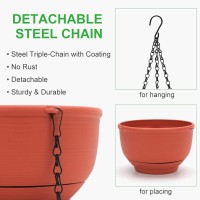 Growneer 2 Packs 8 Inches Plastic Hanging Planter Self Watering Basket With 6 Pcs Hooks Hanging Flower Pot With Detachable Base