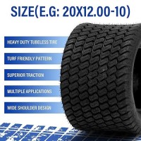 Partsdiyer 20X120010 Lawn Mower Tires 20X1200X10 Tractor Turf Tire 20X120010 Nhs Tires 4Pr Ply Tubeless Set Of 2