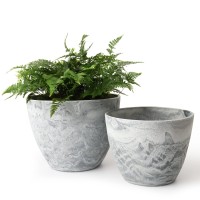 La Jolie Muse Flower Pots Outdoor Garden Planters Indoor Plant Pots With Drainage Holes Plastic Marble Pattern Grey Set 2 8