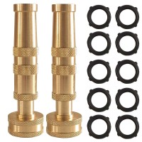 Hourleey Adjustable Twist Hose Nozzle 4 Heavyduty Brass Hose Nozzle With 10 Garden Hose Rubber Washers 2 Pack