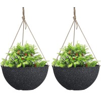 La Jolie Muse Large Hanging Planters For Outdoor Plants 13 Inch Hanging Basket For Patio Set Of 2 Speckled Black