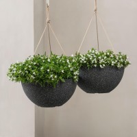 La Jolie Muse Large Hanging Planters For Outdoor Plants 13 Inch Hanging Basket For Patio Set Of 2 Speckled Black