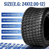 Partsdiyer 24X120012 Lawn Mower Tires 24X1200X12 Tractor Turf Tire 24X120012 Nhs Tires 4Pr Ply Tubeless Set Of 2