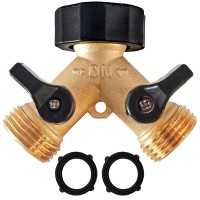 Hourleey Brass Garden Hose Splitter 2 Way 34 Inch Hose Connector Tap Splitter Hose Y Splitter Hose Spigot Adapter 2 Valves W