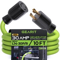 Gearit 30Amp Generator Extension Cord 10 Feet 4Prong 120250Volt 7500W Nema L1430Pl L1430R 10 Gauge Sjtw Locking Power