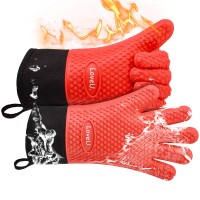 Loveuing Kitchen Oven Gloves Silicone And Cotton Doublelayer Heat Resistant Oven Mittsbbq Glovesgrill Gloves Perfect For