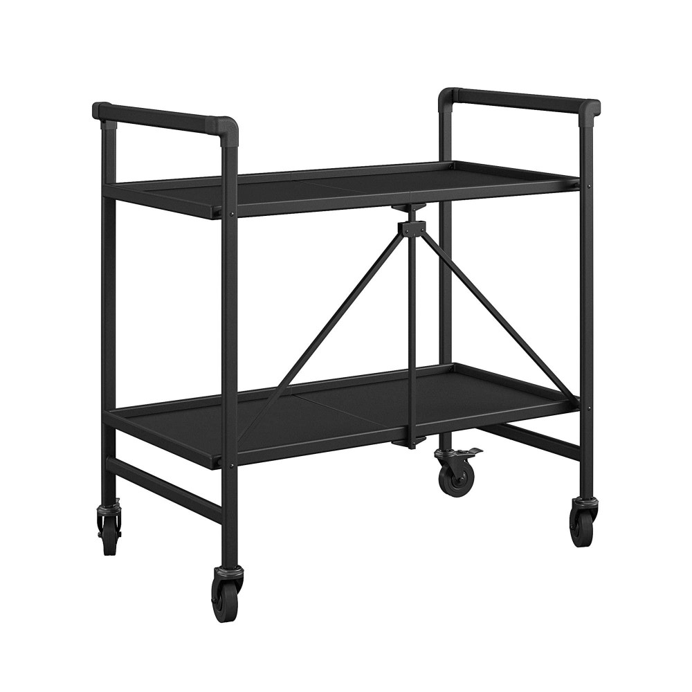 Cosco Outdoor Living Outdoor And Indoor Folding Serving Cart With Wheels And 2 Shelves Black