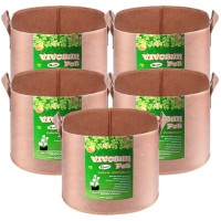 Vivosun 5Pack 25 Gallons Grow Bags Heavy Duty Thickened Nonwoven Fabric Pots With Strap Handles Tan