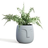 Gelive Gray Ceramic Head Planter With Drainage Hole Indoor Face Plant Pot Modern Statue Flower Vase Windowsill Box Artsy Home Decoration (Gray)