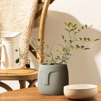 Gelive Gray Ceramic Head Planter With Drainage Hole Indoor Face Plant Pot Modern Statue Flower Vase Windowsill Box Artsy Home Decoration (Gray)