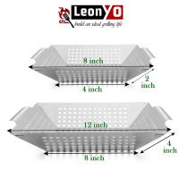 Leonyo 12 8 Grill Basket For Vegetables Meat 3Pcs Heavy Duty Grill Utensils Set Built To Last Stainless Steel Barbecu