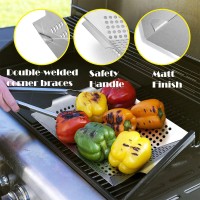 Leonyo 12 8 Grill Basket For Vegetables Meat 3Pcs Heavy Duty Grill Utensils Set Built To Last Stainless Steel Barbecu