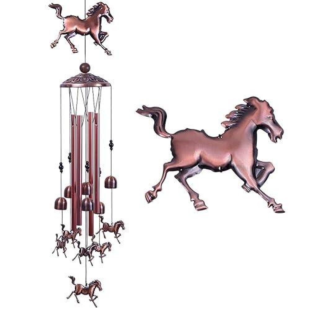 Horse Wind Chimes Decor 37 Inch Pure Handmade Waterproof Metal Musical Wind Bells With 4 Aluminum Tubes 6 Bells Mobile Wind Ca