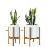 Mudeela Adjustable Plant Stand Indoor Bamboo Plant Stand 8 To 12 Inches Single Floor Plant Stand For Indoor Plants Bamboo Lig