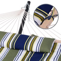 Suncreat Hammocks Double Outdoor Hammock With Stand Cotton Rope Two Person Hammock With Polyester Pad Large Pillow Blue Gra