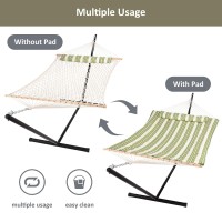 Suncreat Cotton Rope Hammock For Two People With Hardwood Spreader Bars Quilted Fabric Pad Detachable Pillow Extra Large Ham