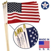 Giftexpress 12Pc 12X18 Inch Us Stick Flags Made In Usa Printed With Spear Tip July 4Th Memorial Day Us Hand Held Decorations