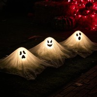 Joyin Halloween Outdoor Decorations White Ghost Garden Stakes With Light Up Design 3 Packs Cloth Ghost For Best Halloween Dec