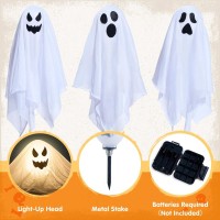 Joyin Halloween Outdoor Decorations White Ghost Garden Stakes With Light Up Design 3 Packs Cloth Ghost For Best Halloween Dec