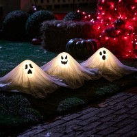 Joyin Halloween Outdoor Decorations White Ghost Garden Stakes With Light Up Design 3 Packs Cloth Ghost For Best Halloween Dec