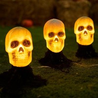 Joyin 3 Pcs Halloween Skeleton Decorations Outdoor Light Up Halloween Graveyard Skull Stakes Pathway Makers For Halloween Party