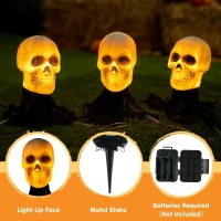 Joyin 3 Pcs Halloween Skeleton Decorations Outdoor Light Up Halloween Graveyard Skull Stakes Pathway Makers For Halloween Party