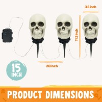 Joyin 3 Pcs Halloween Skeleton Decorations Outdoor Light Up Halloween Graveyard Skull Stakes Pathway Makers For Halloween Party