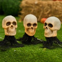 Joyin 3 Pcs Halloween Skeleton Decorations Outdoor Light Up Halloween Graveyard Skull Stakes Pathway Makers For Halloween Party