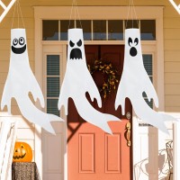 Joyin 3 Pcs Ghost Windsocks Halloween Decorations Outdoor Decor White Hanging Windsock Haunted House Front Porch Tree Party Sup