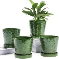 Buymax Plant Pots Indoor 5 Inch Ceramic Flower Pot With Drainage Hole And Ceramic Tray Gardening Home Desktop Office Windowsi