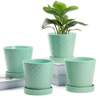 Buymax Plant Pots Indoor 5 In Ceramic Flower Pot With Drainage Hole And Ceramic Tray Gardening Home Desktop Office Windowsill