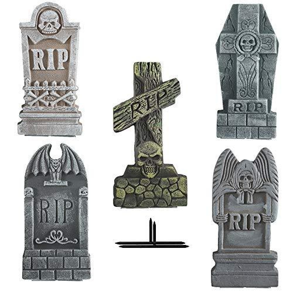 Funpeny Halloween Foam Rip Tombstones 5 Pack 17 Headstone Decorations For Halloween Graveyard Yard Garden Tombstone Decora