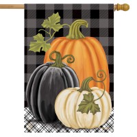 Checkered Pumpkins Autumn Fall House Flag 40 X 28 Briarwood Lane