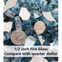 Grisun Aqua Blue Fire Glass For Fire Pit 12 Inch High Luster Reflective Tempered Glass Rocks For Natural Or Propane Fireplace