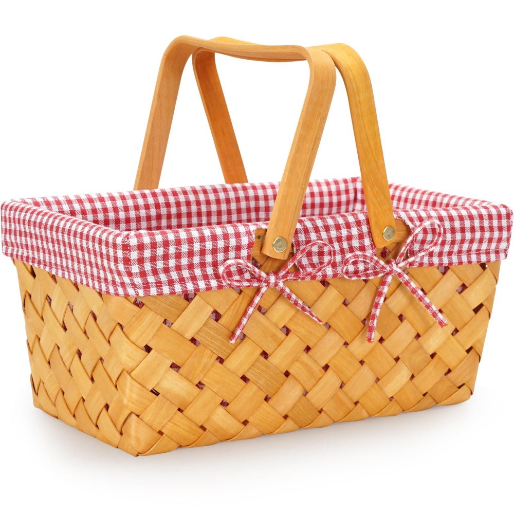 G Good Gain Woodchip Picnic Basket With Folding Handle Natural Hand Woven Easter Basket Easter Eggs And Easter Candy Basket Bath