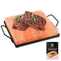 Umaid Himalayan Salt Block Cooking Plate 8X8X1.5 For Cooking  Grilling  Cutting And Serving  Food Grade Rock Salt Stone On Steel Tray With Recipe Pamphlet Unique Gifts For Men  Women  Dads & Cooks