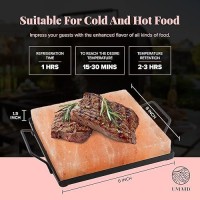 Umaid Himalayan Salt Block Cooking Plate 8X8X1.5 For Cooking  Grilling  Cutting And Serving  Food Grade Rock Salt Stone On Steel Tray With Recipe Pamphlet Unique Gifts For Men  Women  Dads & Cooks