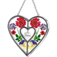 Kybosam Heart Suncatcher Nana Stained Glass Panles Hangings For Windows Ornament Sun Catchers With Pressed Real Flower Heart Em