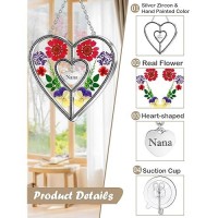 Kybosam Heart Suncatcher Nana Stained Glass Panles Hangings For Windows Ornament Sun Catchers With Pressed Real Flower Heart Em