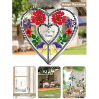 Kybosam Heart Suncatcher Nana Stained Glass Panles Hangings For Windows Ornament Sun Catchers With Pressed Real Flower Heart Em