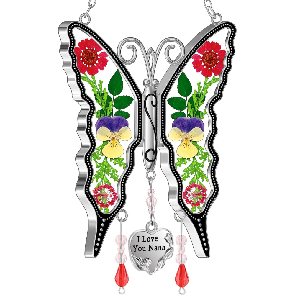 Kybosam Butterfly Suncatcher Stained Glass Hangings For Windows I Love You Nana Sun Catcher Pressed Real Flower Wing In Glass D