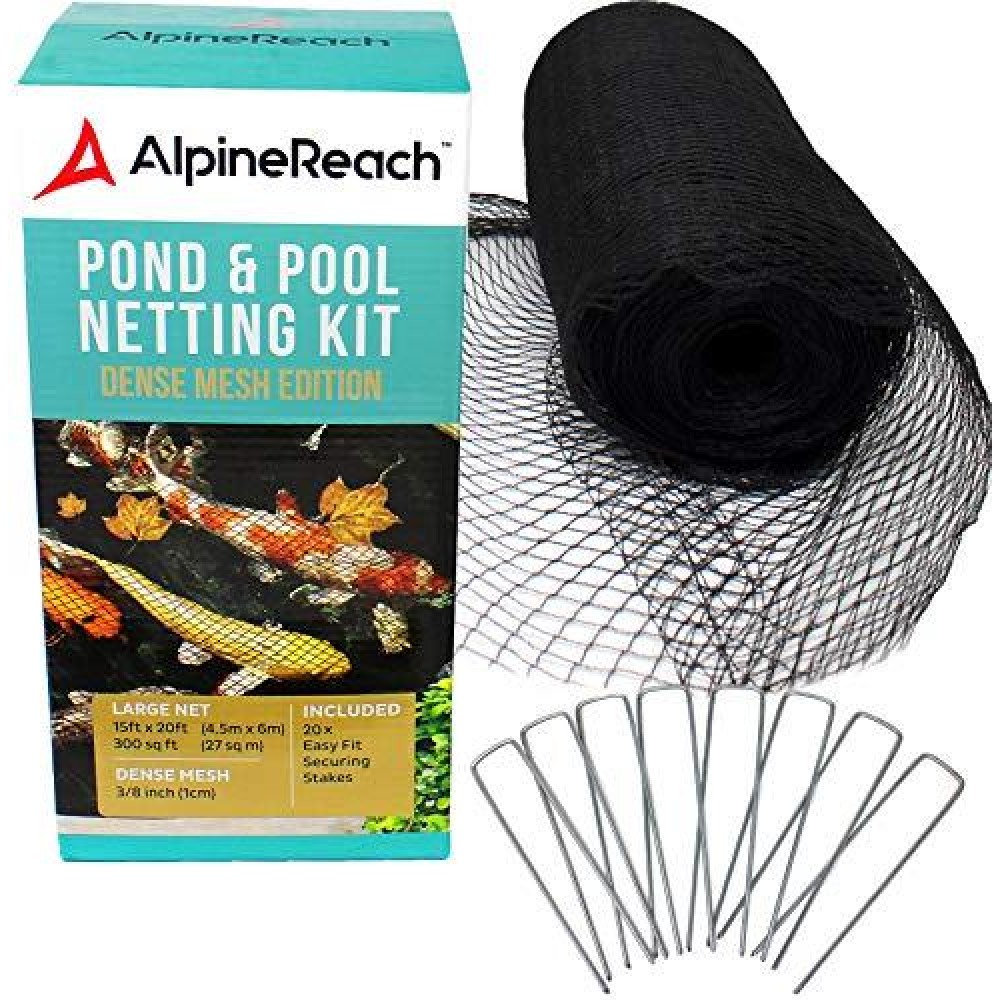 Alpinereach Pond Netting Kit 15 X 20 Feet 20 Steel Staples Woven Fine Mesh Heavy Duty Stretch Net Cover For Leaves Protect