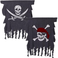 2 Pieces Halloween Pirate Flag 3 X 25 Feet Jolly Roger Flag Weathered Pirate Flag Retro Pirate Creepy Ragged Flag Skull Bones P