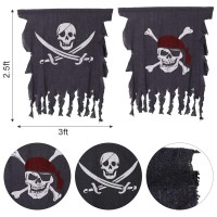 2 Pieces Halloween Pirate Flag 3 X 25 Feet Jolly Roger Flag Weathered Pirate Flag Retro Pirate Creepy Ragged Flag Skull Bones P