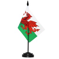 Anley Wales Deluxe Desk Flag Set 6 X 4 Inch Miniature Welsh Desktop Flag With 12 Solid Pole Vivid Color And Fade Resistant