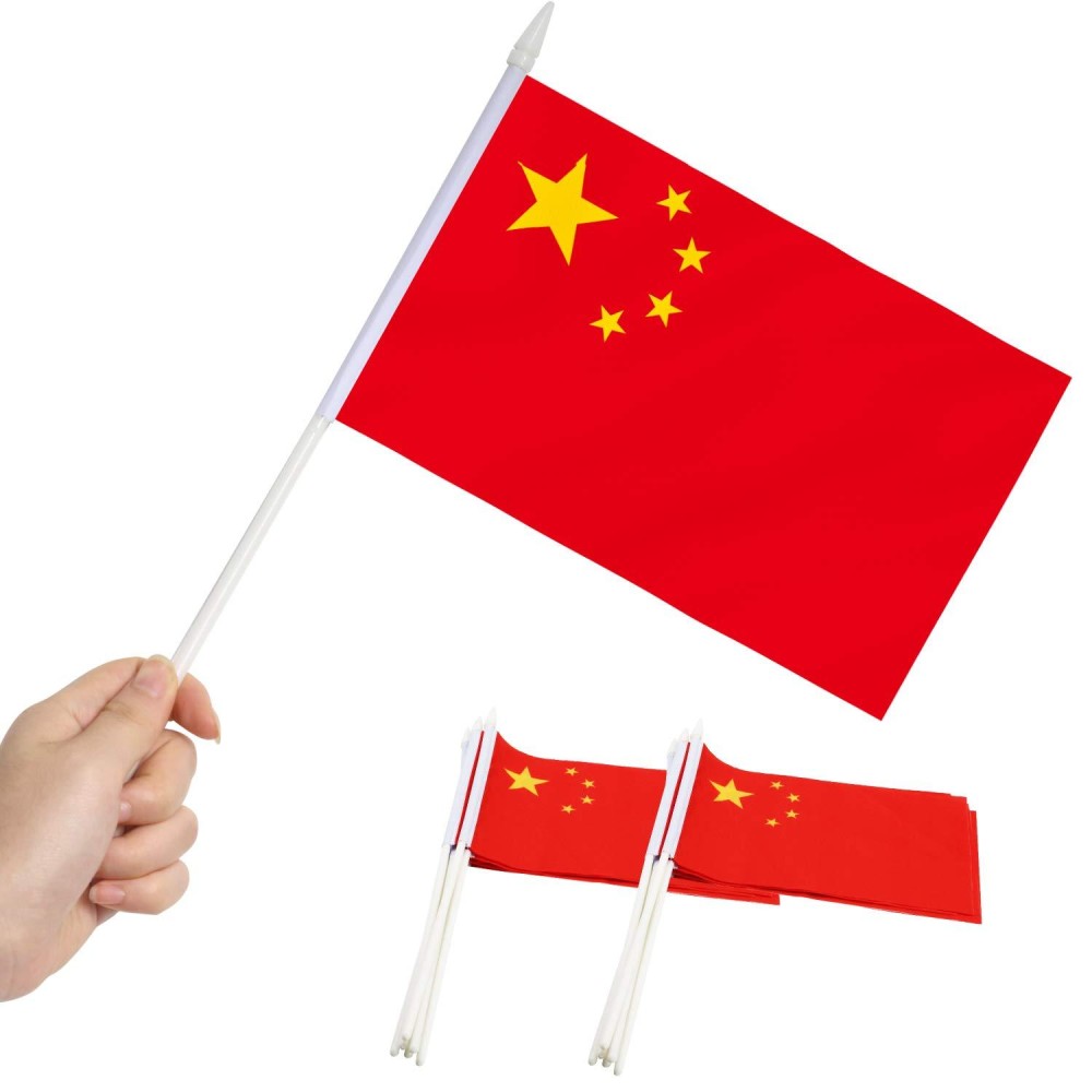 Anley China Mini Flag 12 Pack Hand Held Small Miniature Chinese Flags On Stick Fade Resistant Vivid Colors 5X8 Inch With