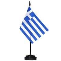 Anley Greece Deluxe Desk Flag Set 6 X 4 Inch Miniature Greek Desktop Flag With 12 Solid Pole Vivid Color And Fade Resistan